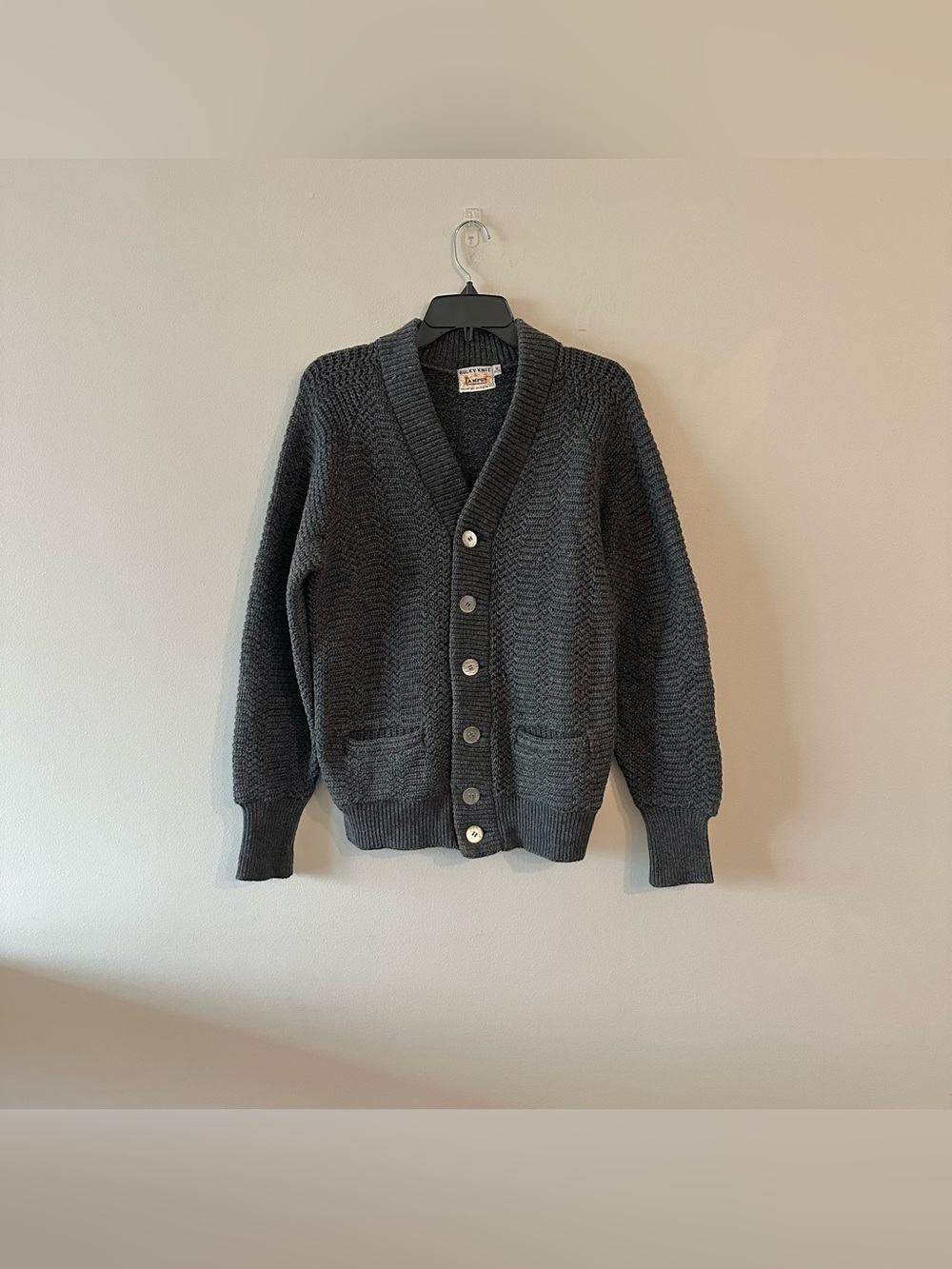 Vintage 80s Grandpa Cardigan Bulky Chunky Knit Gray S Wool Campus 

Good used co